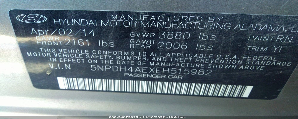 5NPDH4AEXEH515982 2014 HYUNDAI ELANTRA photo no. 9