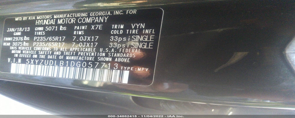 5XYZUDLB1DG057713 2013 HYUNDAI SANTA FE photo no. 9