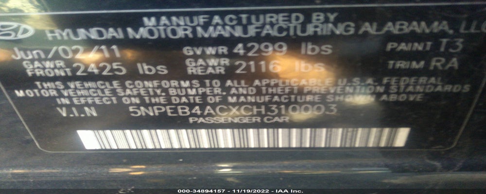 5NPEB4ACXCH310003 2012 HYUNDAI SONATA photo no. 9