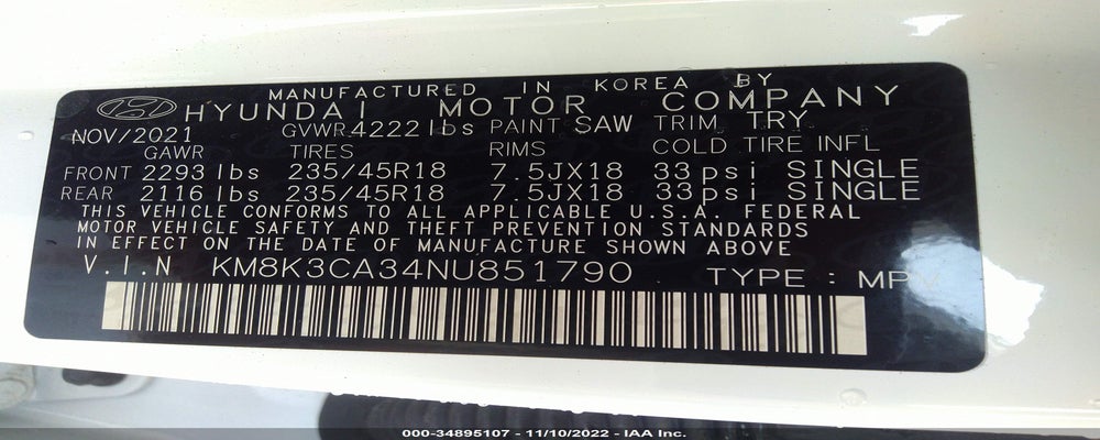 KM8K3CA34NU851790 2022 HYUNDAI KONA photo no. 9