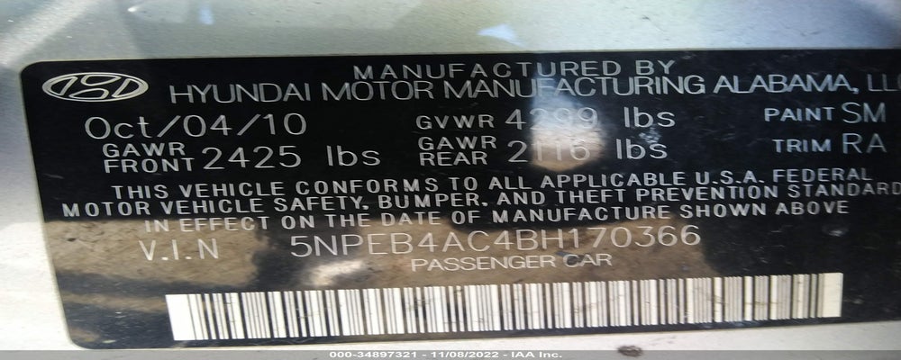 5NPEB4AC4BH170366 2011 HYUNDAI SONATA photo no. 9