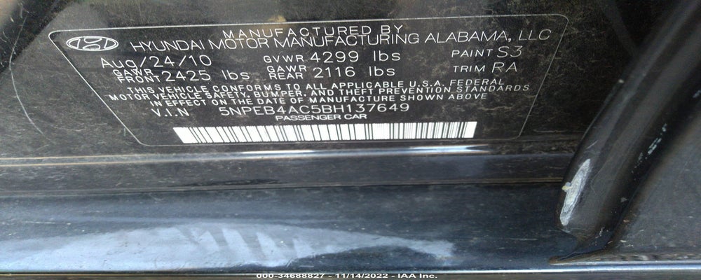 5NPEB4AC5BH137649 2011 HYUNDAI SONATA photo no. 9