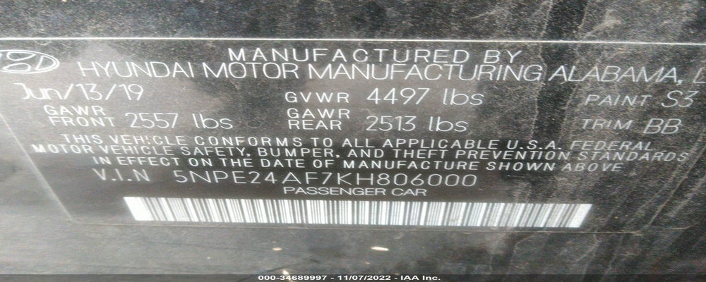 5NPE24AF7KH806000 2019 HYUNDAI SONATA photo no. 9