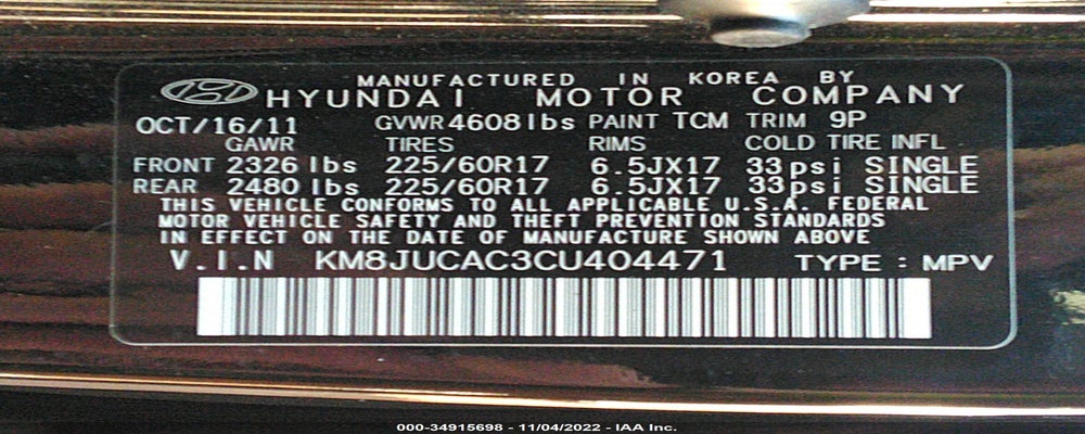 KM8JUCAC3CU404471 2012 HYUNDAI TUCSON photo no. 9