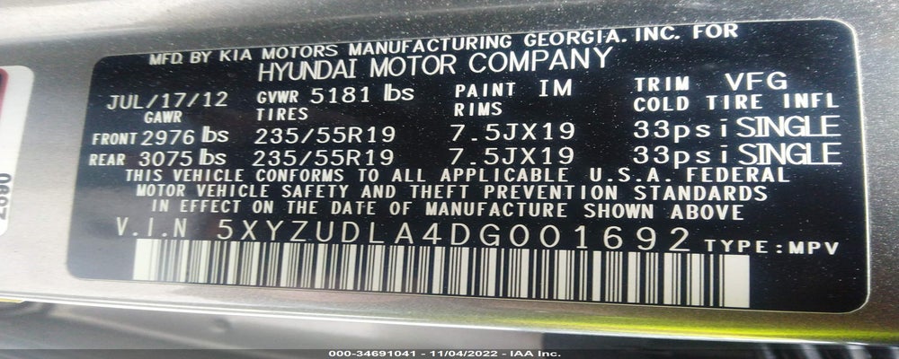 5XYZUDLA4DG001692 2013 HYUNDAI SANTA FE photo no. 9