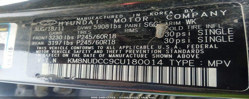 KM8NUDCC9CU180014 2012 HYUNDAI VERACRUZ photo no. 9