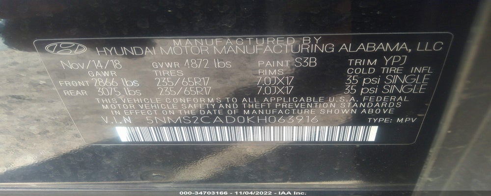 5NMS2CAD0KH063916 2019 HYUNDAI SANTA FE photo no. 9