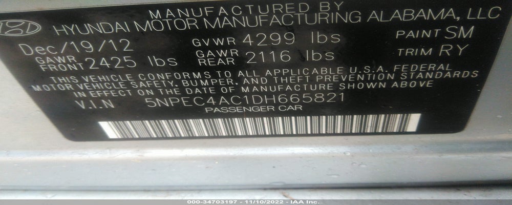 5NPEC4AC1DH665821 2013 HYUNDAI SONATA photo no. 9