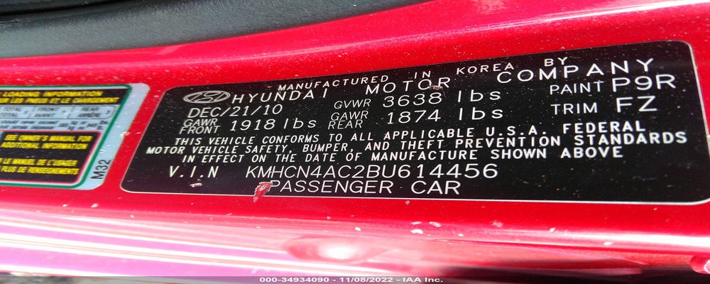 KMHCN4AC2BU614456 2011 HYUNDAI ACCENT photo no. 9