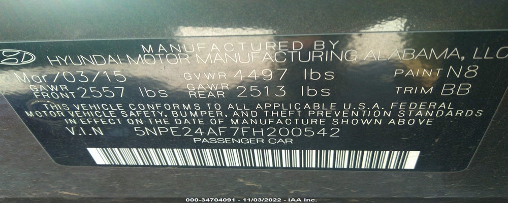 5NPE24AF7FH200542 2015 HYUNDAI SONATA photo no. 9
