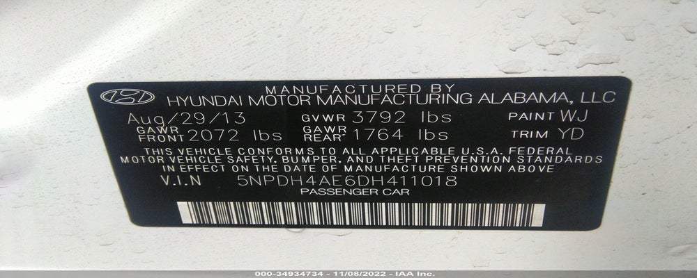 5NPDH4AE6DH411018 2013 HYUNDAI ELANTRA photo no. 9