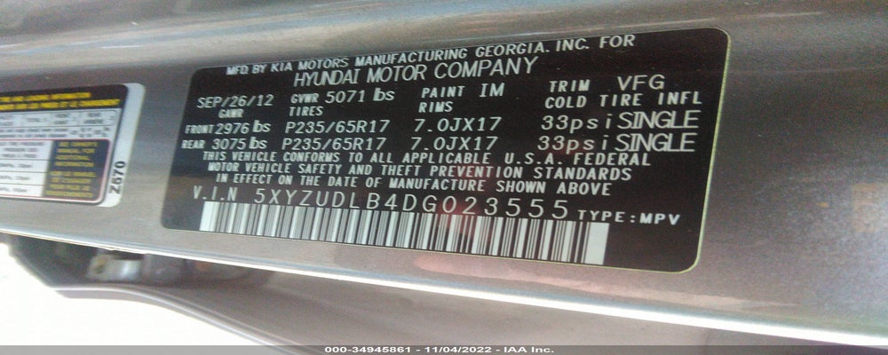 5XYZUDLB4DG023555 2013 HYUNDAI SANTA FE photo no. 9