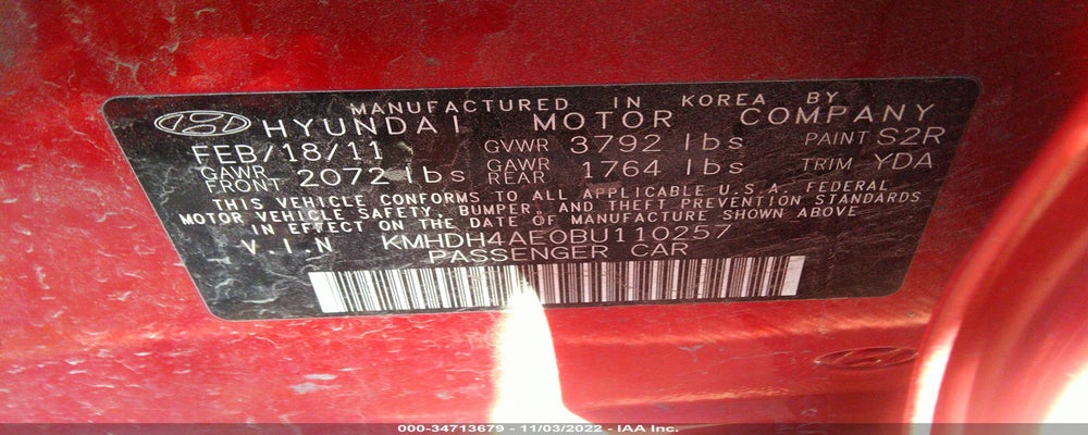 KMHDH4AE0BU110257 2011 HYUNDAI ELANTRA photo no. 9