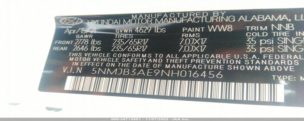 5NMJB3AE9NH016456 2022 HYUNDAI TUCSON photo no. 9
