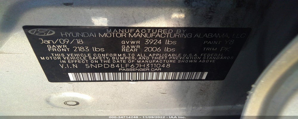 5NPD84LF6JH311048 2018 HYUNDAI ELANTRA photo no. 9