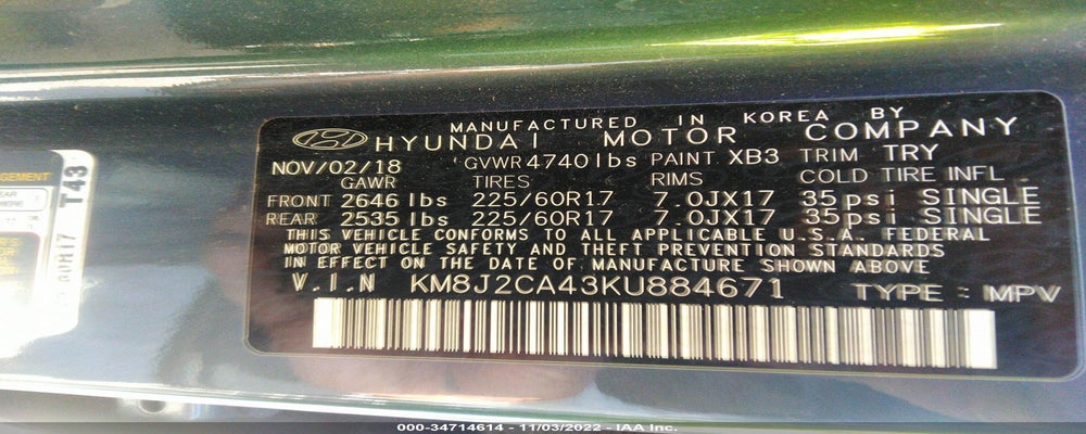 KM8J2CA43KU884671 2019 HYUNDAI TUCSON photo no. 9