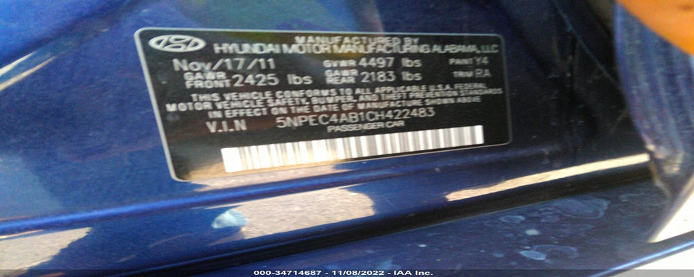 5NPEC4AB1CH422483 2012 HYUNDAI SONATA photo no. 9