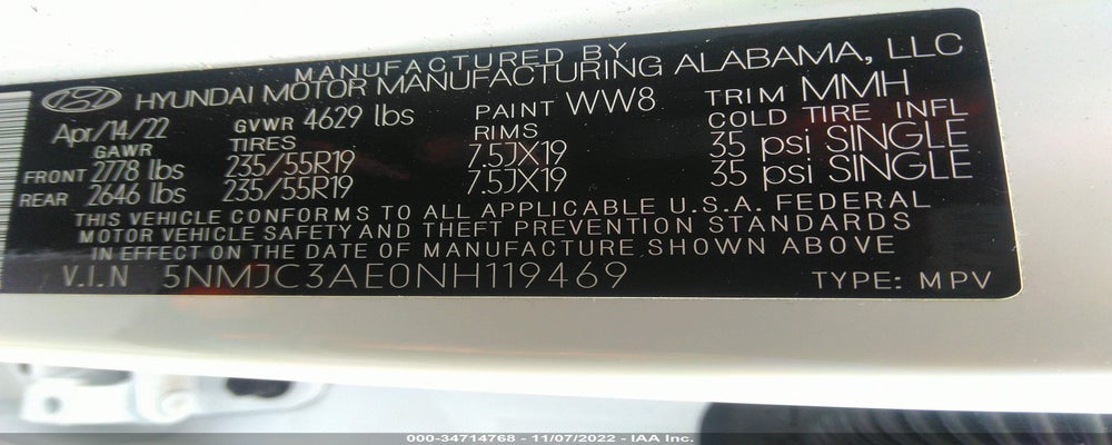5NMJC3AE0NH119469 2022 HYUNDAI TUCSON photo no. 9