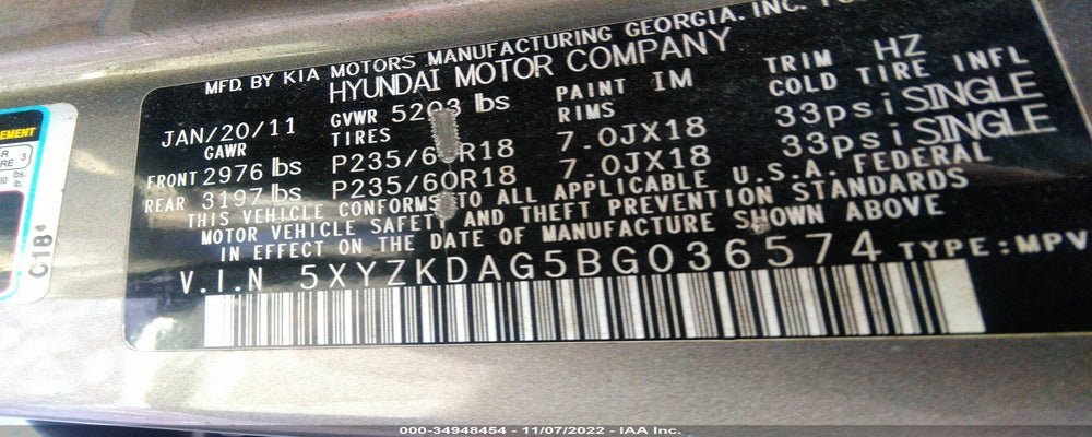 5XYZKDAG5BG036574 2011 HYUNDAI SANTA FE photo no. 9