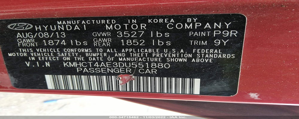 KMHCT4AE3DU551880 2013 HYUNDAI ACCENT photo no. 9