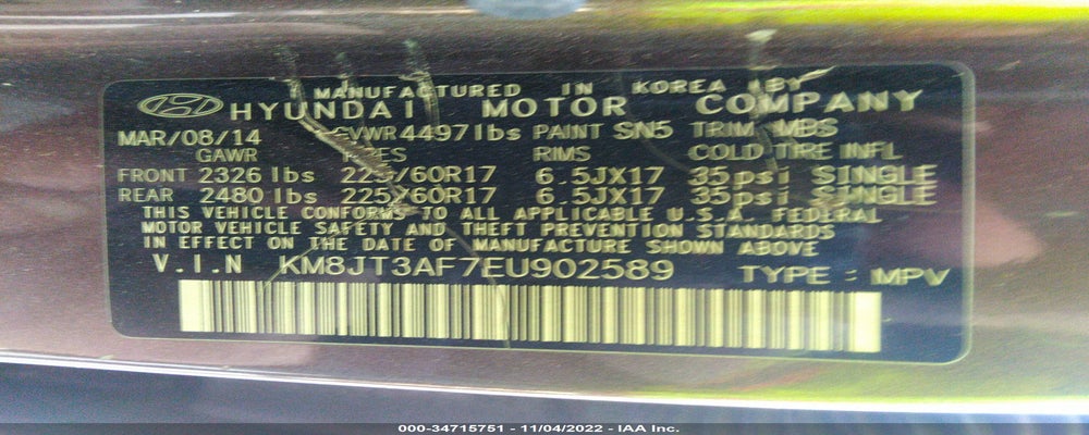 KM8JT3AF7EU902589 2014 HYUNDAI TUCSON photo no. 9