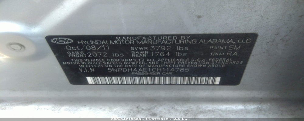 5NPDH4AE1CH114785 2012 HYUNDAI ELANTRA photo no. 9