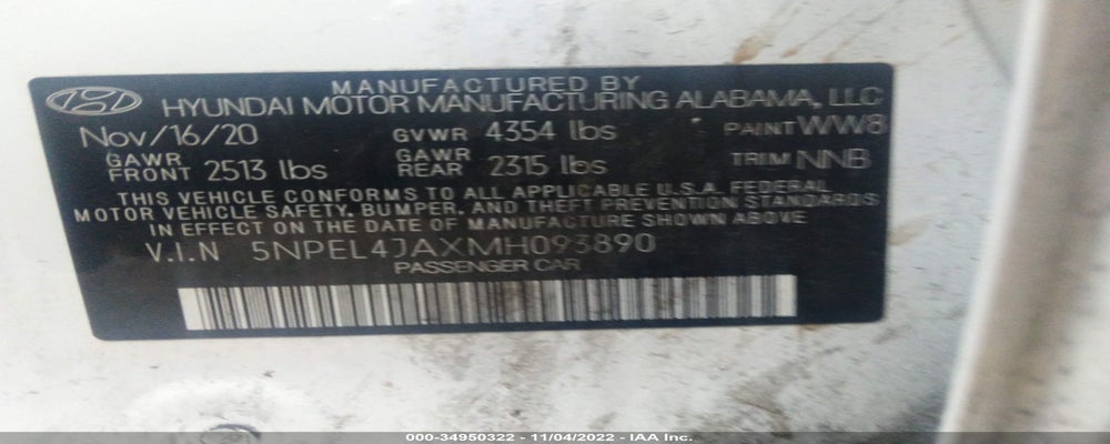 5NPEL4JAXMH093890 2021 HYUNDAI SONATA photo no. 9