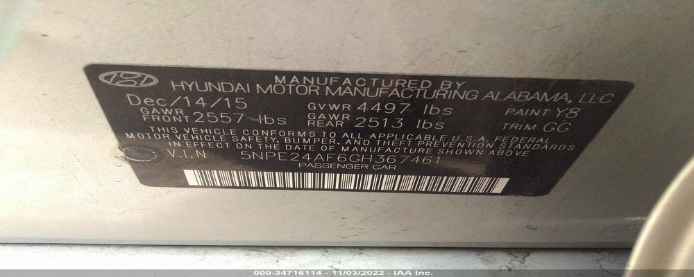 5NPE24AF6GH367461 2016 HYUNDAI SONATA photo no. 9