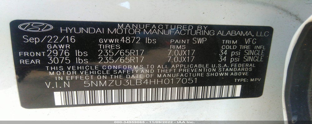 5NMZU3LB4HH017051 2017 HYUNDAI SANTA FE SPORT photo no. 9