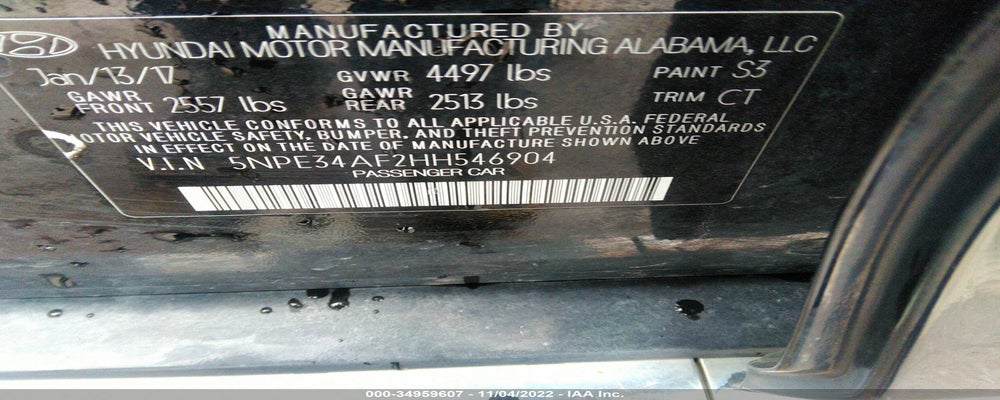5NPE34AF2HH546904 2017 HYUNDAI SONATA photo no. 9