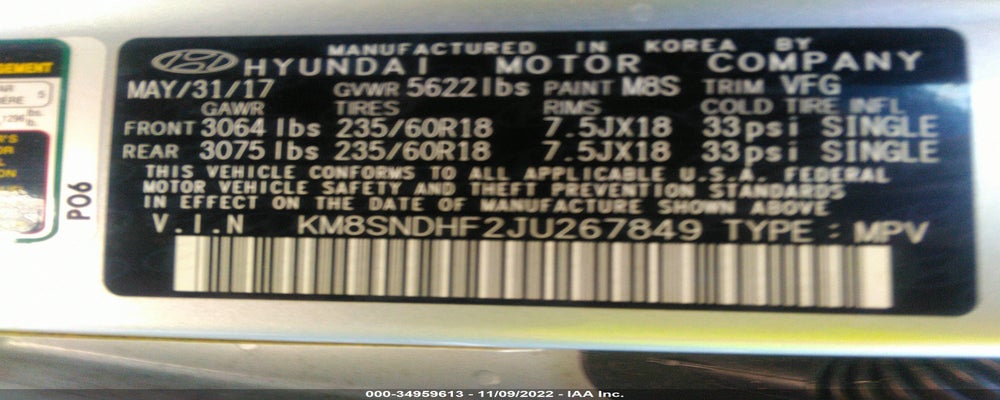 KM8SNDHF2JU267849 2018 HYUNDAI SANTA FE photo no. 9