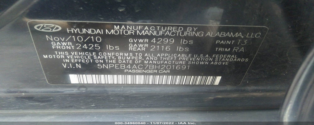 5NPEB4AC7BH201691 2011 HYUNDAI SONATA photo no. 9