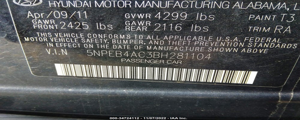5NPEB4AC3BH281104 2011 HYUNDAI SONATA photo no. 9