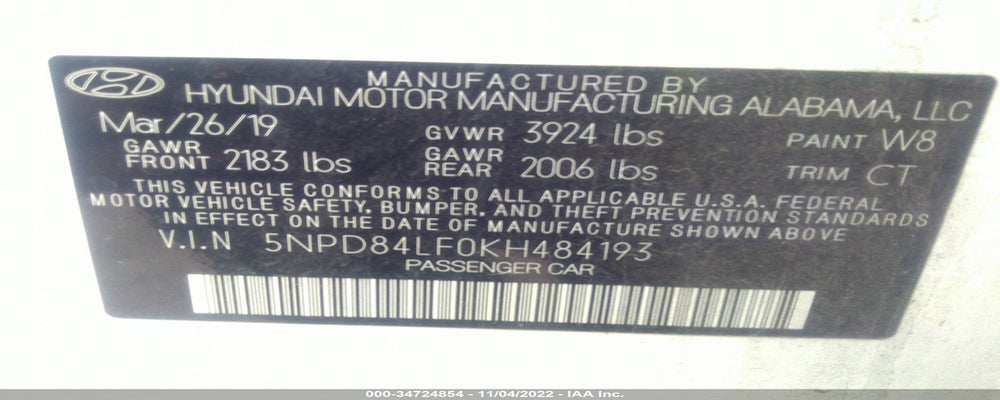 5NPD84LF0KH484193 2019 HYUNDAI ELANTRA photo no. 9