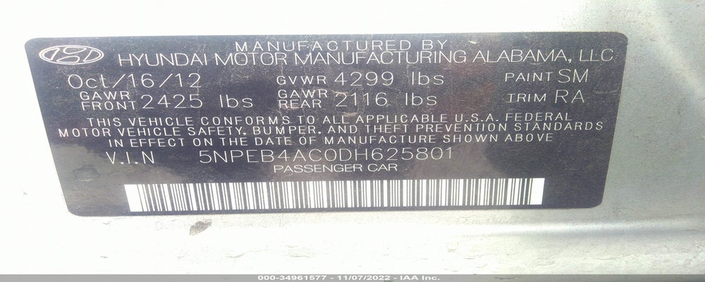 5NPEB4AC0DH625801 2013 HYUNDAI SONATA photo no. 9