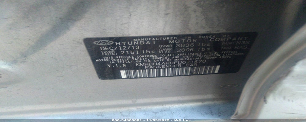 KMHDH4AH0EU071670 2014 HYUNDAI ELANTRA photo no. 9