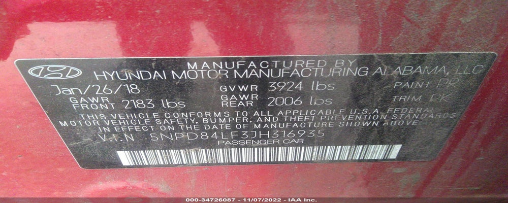 5NPD84LF3JH316935 2018 HYUNDAI ELANTRA photo no. 9