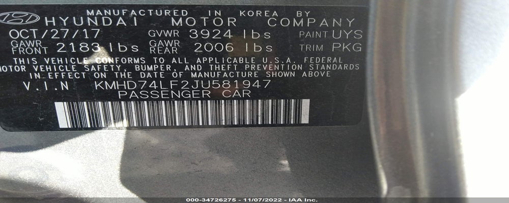 KMHD74LF2JU581947 2018 HYUNDAI ELANTRA photo no. 9