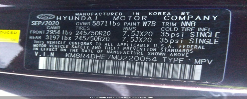 KM8R4DHE7MU220054 2021 HYUNDAI PALISADE photo no. 9