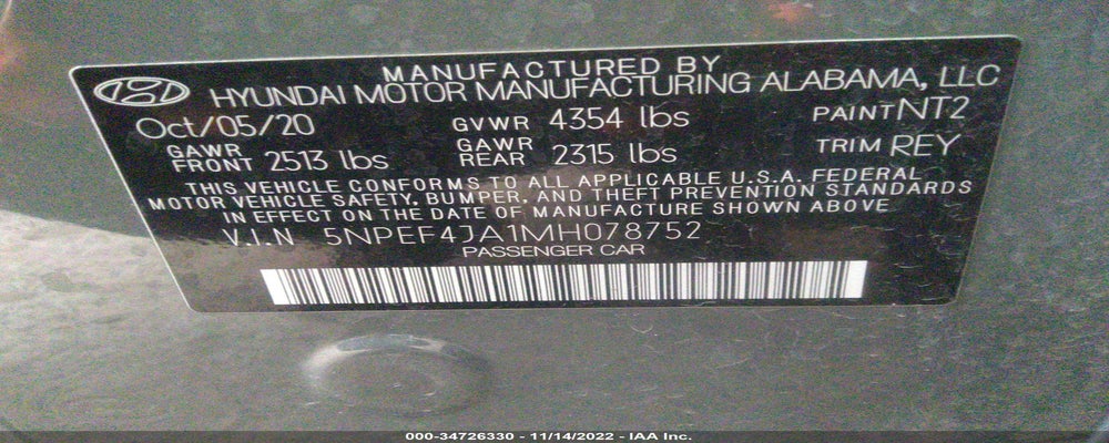 5NPEF4JA1MH078752 2021 HYUNDAI SONATA photo no. 9