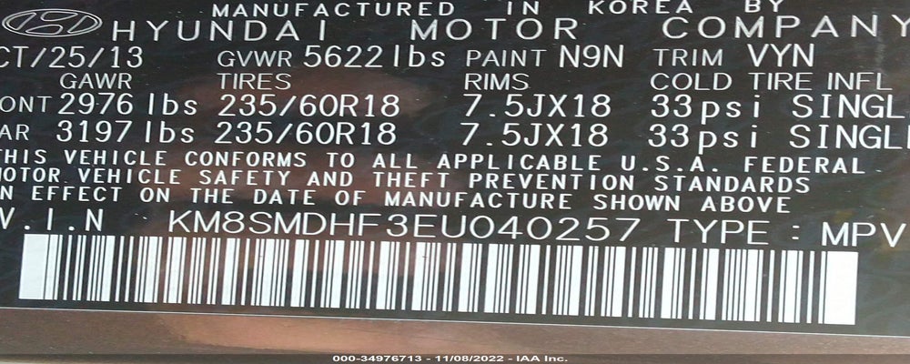 KM8SMDHF3EU040257 2014 HYUNDAI SANTA FE photo no. 9