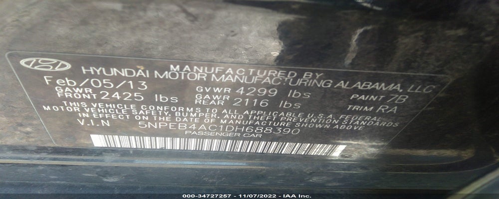 5NPEB4AC1DH688390 2013 HYUNDAI SONATA photo no. 9