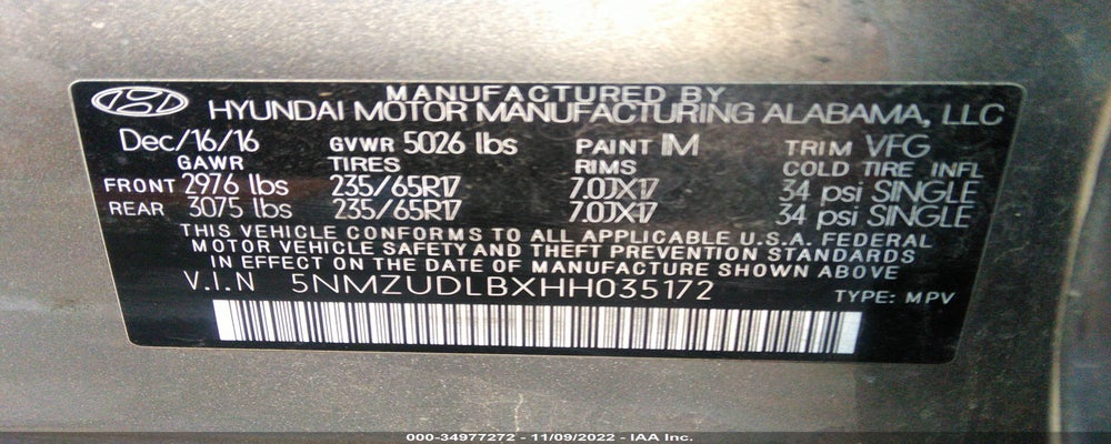 5NMZUDLBXHH035172 2017 HYUNDAI SANTA FE SPORT photo no. 9