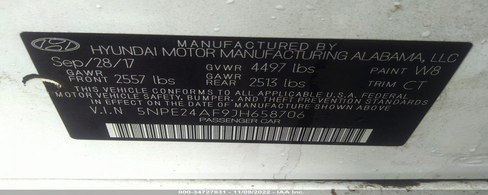 5NPE24AF9JH658706 2018 HYUNDAI SONATA photo no. 9