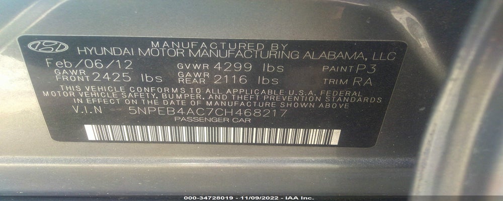 5NPEB4AC7CH468217 2012 HYUNDAI SONATA photo no. 9