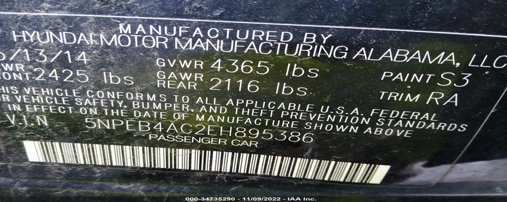 5NPEB4AC2EH895386 2014 HYUNDAI SONATA photo no. 9