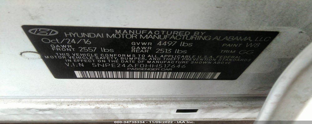 5NPE24AF0HH517646 2017 HYUNDAI SONATA photo no. 9
