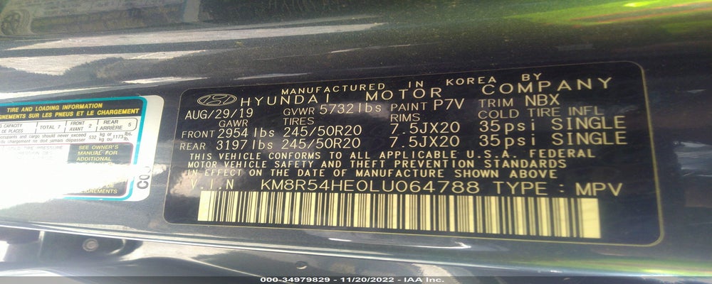 KM8R54HE0LU064788 2020 HYUNDAI PALISADE photo no. 9