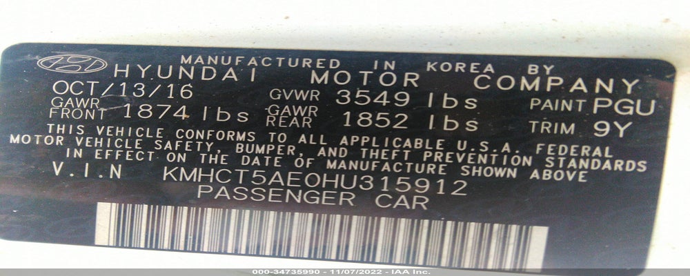 KMHCT5AE0HU315912 2017 HYUNDAI ACCENT photo no. 9