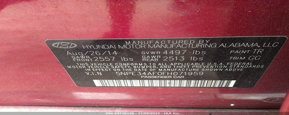 5NPE34AF0FH071959 2015 HYUNDAI SONATA photo no. 9